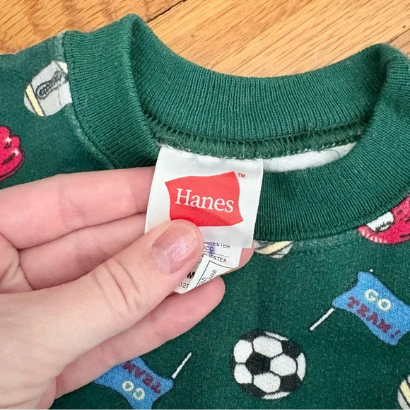 Vintage Kids Hanes Green Sports Print Crewneck Sweatshirt Size 6 Months - Picture 5 of 5